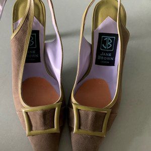 Jane Brown of London Olive Green Sling Back Pumps SIze 36 1/2